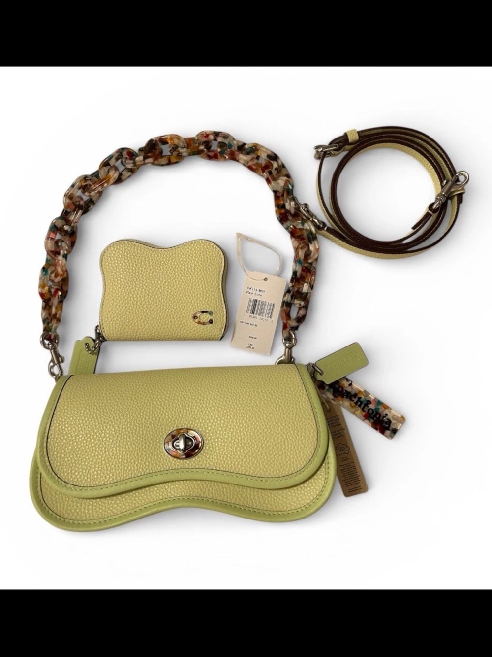 Coach Coachtopia Wavy Dinky Shoulder/Crossbody Bag & Wallet Set Pale Lime NEW